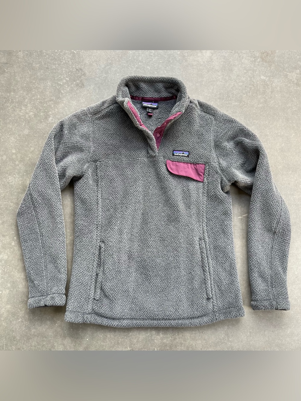 Patagonia Women’s Retool Snap T Pile Fleece Polartec Pullover Grey Pink Medium